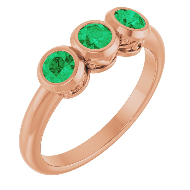 14K Rose Natural Emerald Three-Stone Ring
